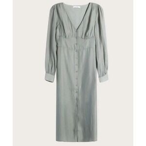 Oak And Fort Womens SHIRT CHIFFON MIDI DRESS Size Large. Green. Button Down